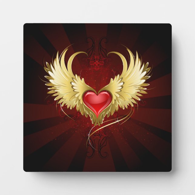 Red Heart with Golden Wings Plaque (Front)
