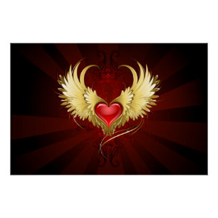 Red Heart with Golden Wings Poster