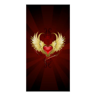 Red Heart with Golden Wings Poster