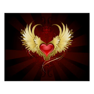 Red Heart with Golden Wings Poster