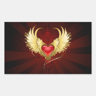 Red Heart with Golden Wings Rectangular Sticker