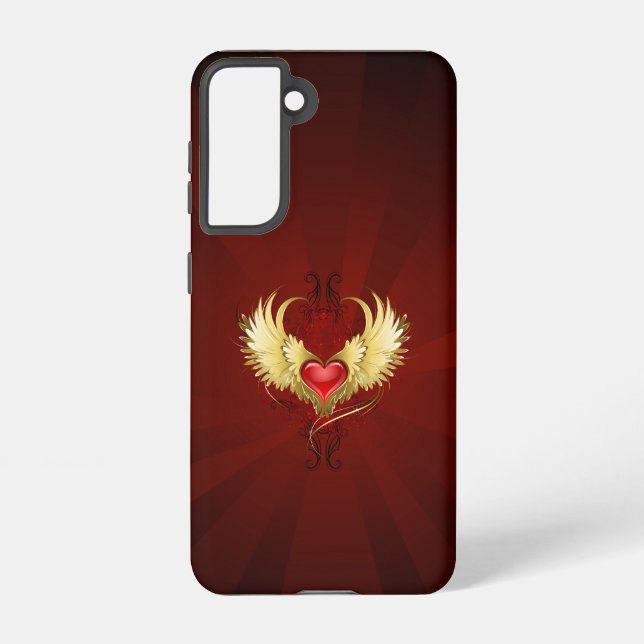 Red Heart with Golden Wings Samsung Galaxy S21 Case (Back)