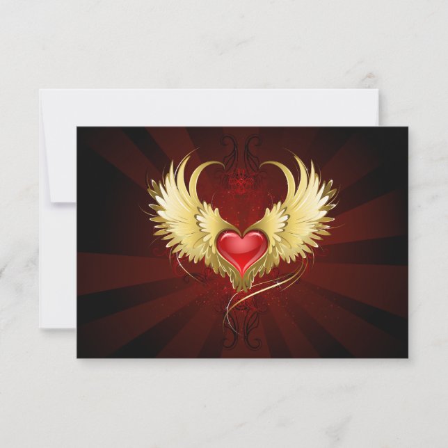 Red Heart with Golden Wings Save The Date (Front)