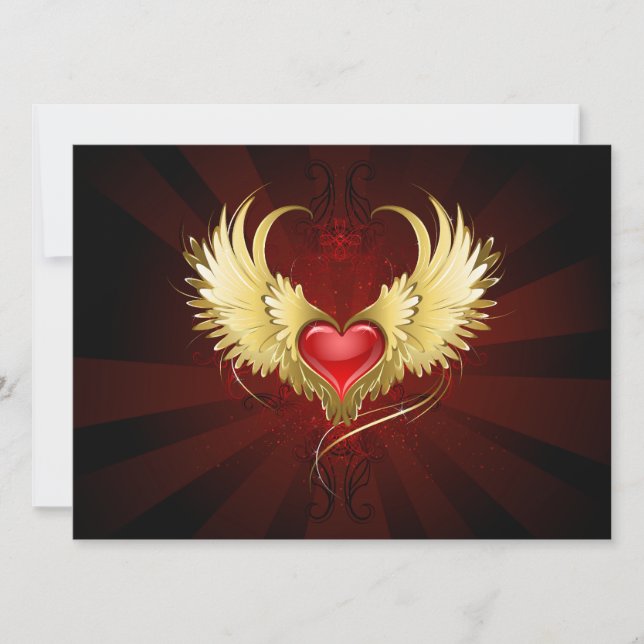 Red Heart with Golden Wings Save The Date (Front)