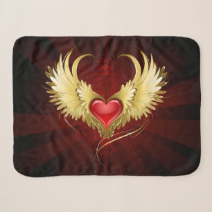 Red Heart with Golden Wings Sherpa Blanket