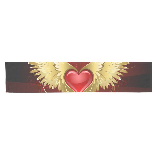 Red Heart with Golden Wings Short Table Runner (Horizontal)