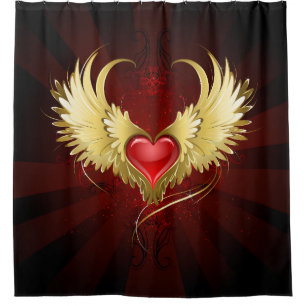 Red Heart with Golden Wings Shower Curtain