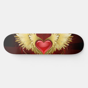 Red Heart with Golden Wings Skateboard