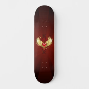 Red Heart with Golden Wings Skateboard