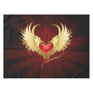 Red Heart with Golden Wings Tablecloth