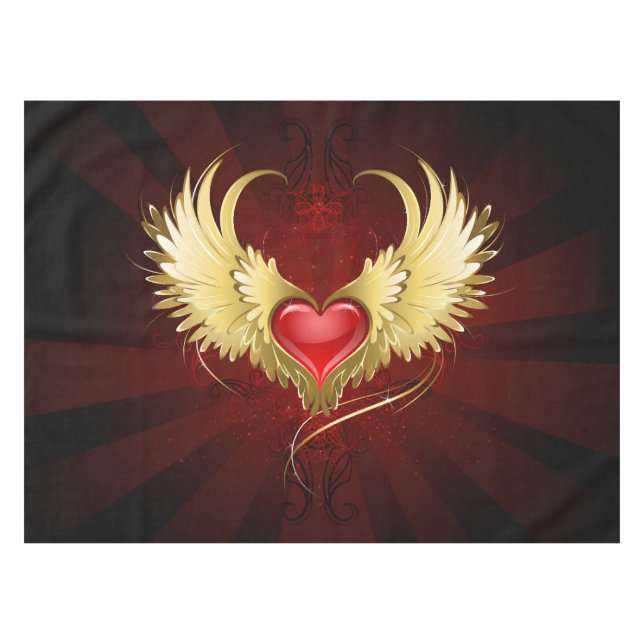 Red Heart with Golden Wings Tablecloth (Front (Horizontal))