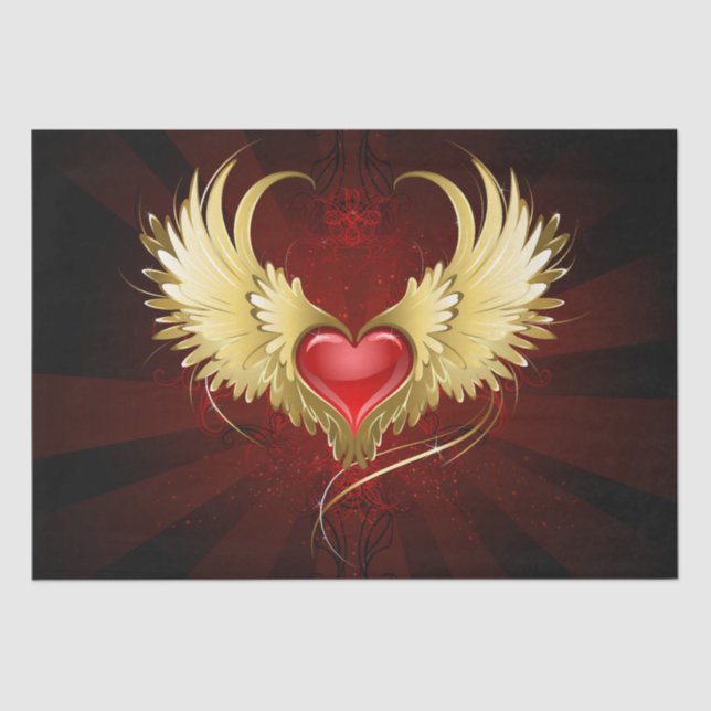 Red Heart with Golden Wings Tissue Paper (Front)