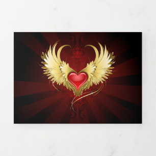 Red Heart with Golden Wings Tri-Fold Holiday Card