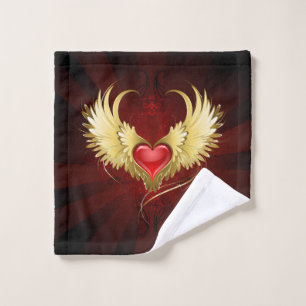 Red Heart with Golden Wings Wash Cloth