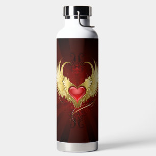 Red Heart with Golden Wings Water Bottle
