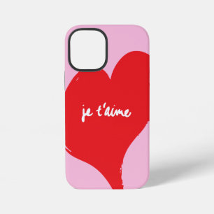 Red heart with je t’aime-text on pink background iPhone 12 mini case