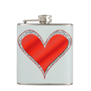 Red Heart with Lace Hip Flask