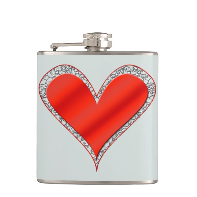 Red Heart with Lace Hip Flask (Front)