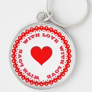 Red Heart With Love Custom Text  Key Ring