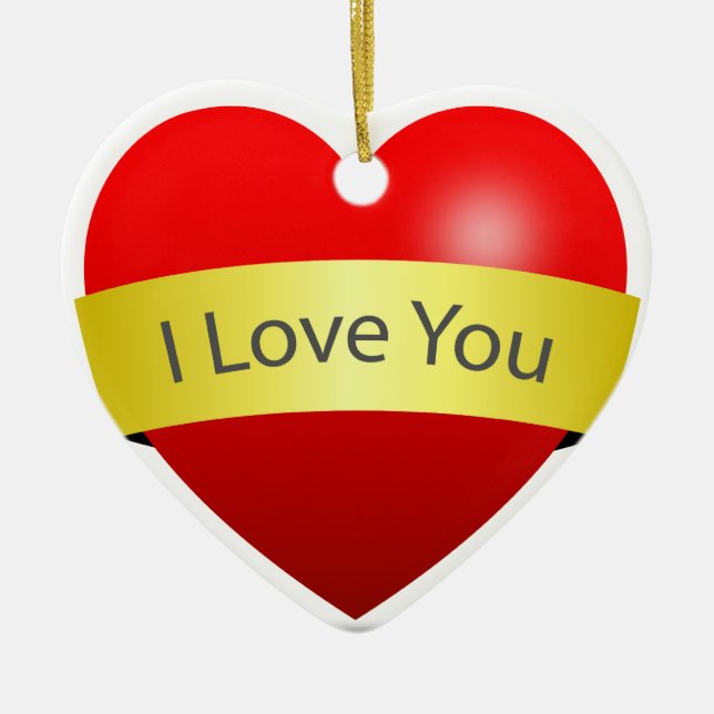 Red Heart With Love You Sign Ceramic Tree Decoration (Front)