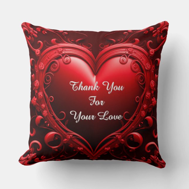 Red Heart With Ornate Floral Frame Cushion (Front)