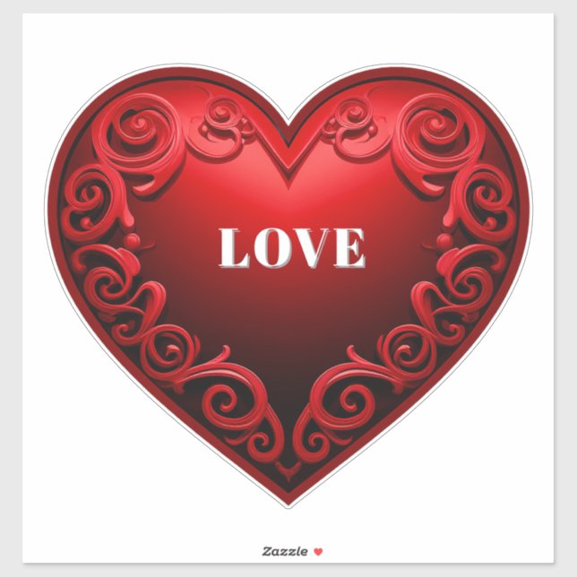Red Heart With Ornate Swirl Border  (Sheet)