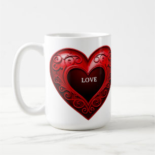 Red Heart With Ornate Swirl Border Coffee Mug