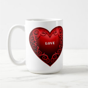 Red Heart With Ornate Swirl Border  Coffee Mug