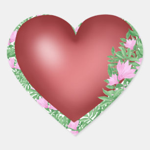 Red heart with pink flowers  sticker