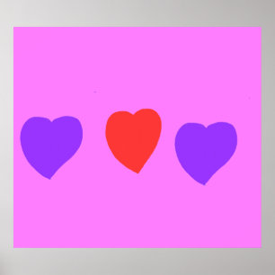 Red Heart with Purple Hearts on Pink Poster