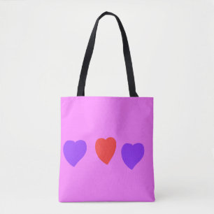 Red Heart with Purple Hearts on Pink Tote Bag