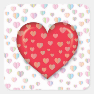 Red heart with speckels pattern classic round stic square sticker