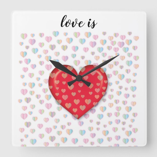 red heart with speckels pattern square wall clock (Front)