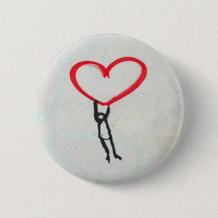 Red heart with stick figure,living on All you need 6 Cm Round Badge