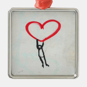 Red heart with stick figure,living on All you need Metal Ornament