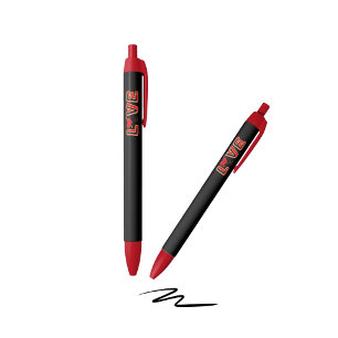 Red heart with text LOVE Black Ink Pen