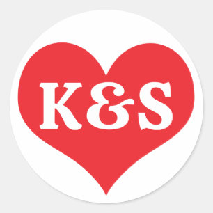 Red Heart With Your Text or Name Monogram Initials Classic Round Sticker