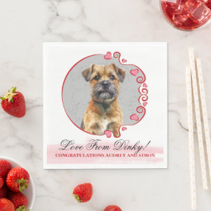 Red Heart Wreath Border Terrier Dog Photo Napkin