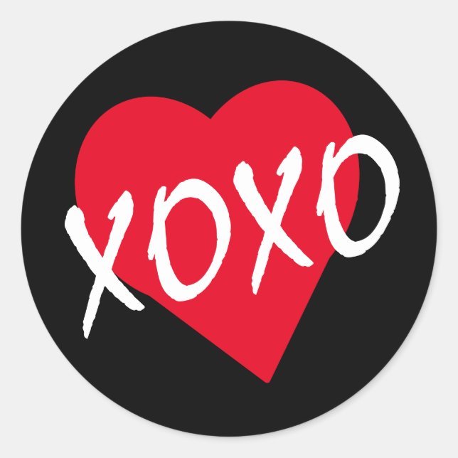 Red Heart XOXO Valentine's Day Simple Classic  Classic Round Sticker (Front)