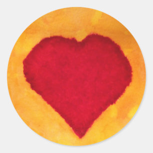 red heart yellow background valentine love classic round sticker