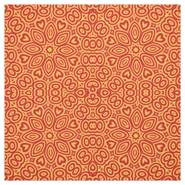 Red Heart Yellow Circle Print Geometric Pattern Fabric (Swatch)