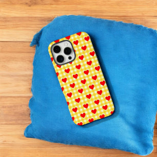 Red Heart Yellow Gingham Cute Valentine's Day Gift iPhone 16 Pro Max Case