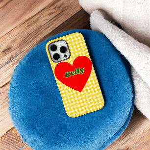 Red Heart Yellow Gingham Cute Valentine's Day Gift iPhone 16 Pro Max Case