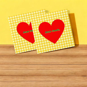 Red Heart Yellow Gingham Pattern Valentine's Day Envelope
