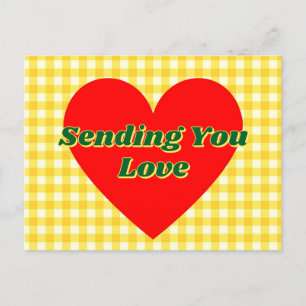 Red Heart Yellow Gingham Valentine Romantic Gift  Postcard
