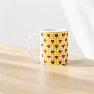 Red Heart Yellow Gingham Valentine's Day Gift Coffee Mug