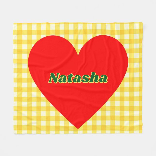 Red Heart Yellow Gingham Valentine's Day Gift Fleece Blanket (Front (Horizontal))