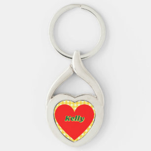 Red Heart Yellow Gingham Valentine's Day Gift Key Ring