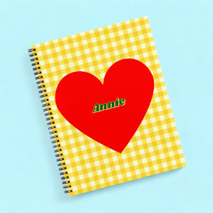 Red Heart Yellow Gingham Valentine's Day Notebook