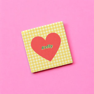 Red Heart Yellow Gingham Valentine's Day Stone Coaster
